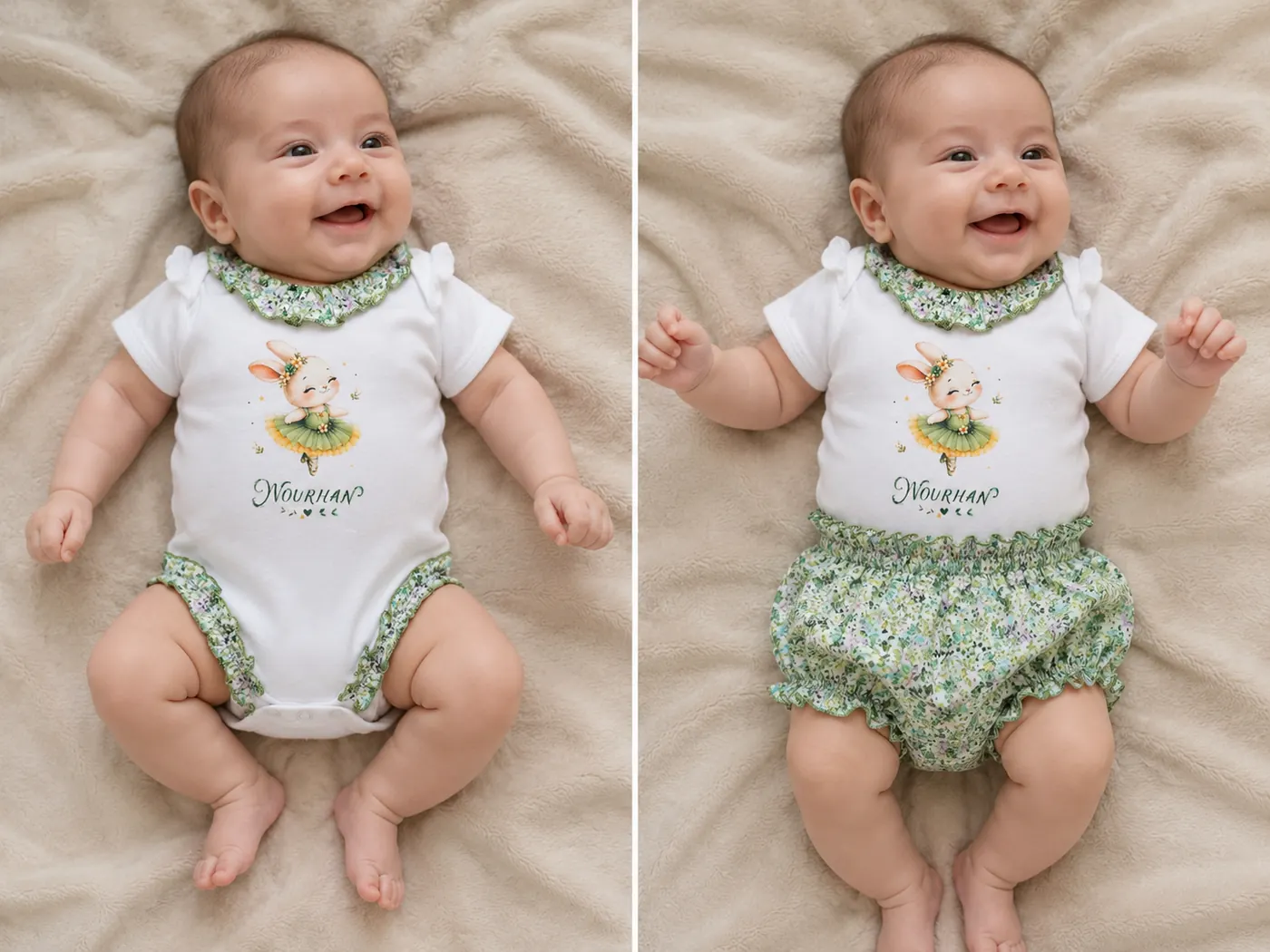 Body bebé personalizado verde con braguita a juego